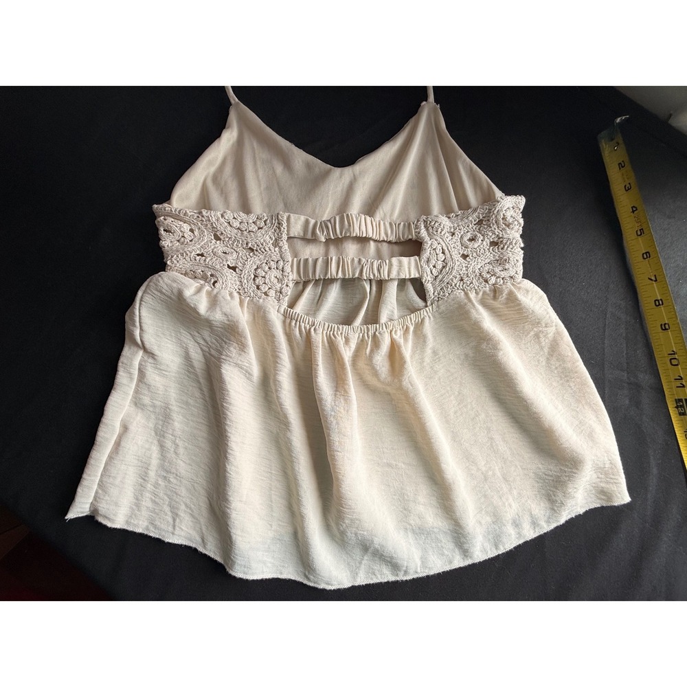 Kirious Los Angeles Cream Crochet Halter Top Boho Peplum Cotton Medium - Picture 2 of 8
